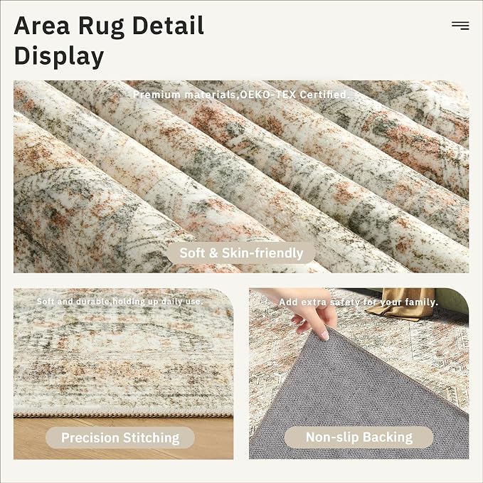 Soalmost 10x14 Area Rugs for Living Room, Non Slip Machine Washable Vintage Rugs