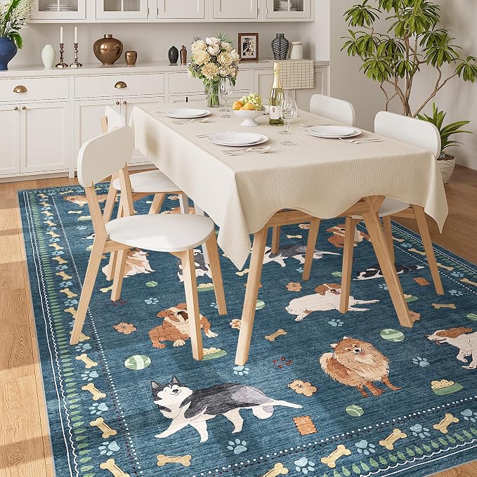 DUKINO 6x9 Rug for Living Room, Lightweight Animal Dog Print Washable Area Rug