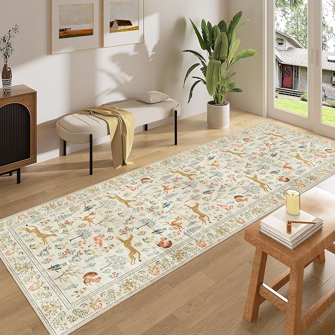 DUKINO 3x8 Washable Runner Rug, Low Pile Animal Print Non Slip Long Runner Rug