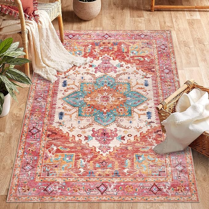 Yamaziot Washable Area Rug for Bedroom, 3x5 Non-Slip Boho Vintage Living Room