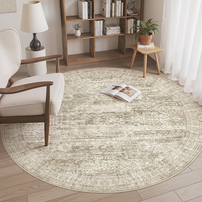 Soalmost 6x6 Brown Round Rug 6ft Living Room Circle Rug Vintage Round Area Rug