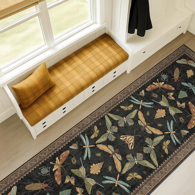 Black Insect 2'6"x8' Washable Non Slip Runner Rugs