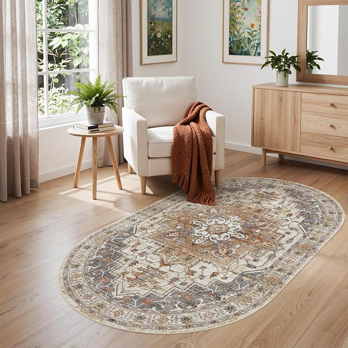 Madane Washable Oval Rug 3x5 for Entryway, Small Oval Area Rugs for Kitchen