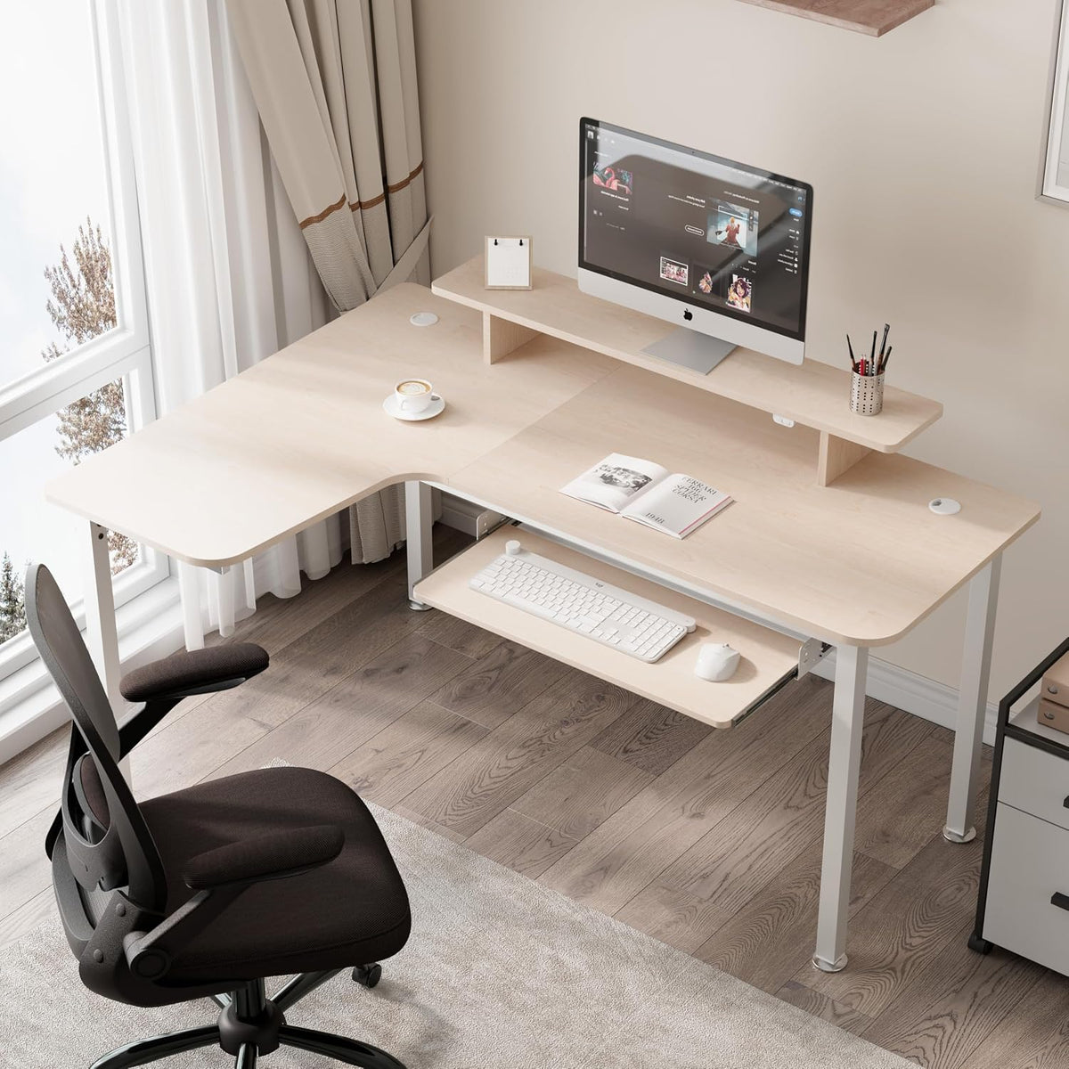 EUREKA ERGONOMIC Adjustable Keyboard Tray Under Desk, 28x11 Inch Large Slide Out Keyboard & Mouse Platform Tray, Wooden Pull Out Computer Keyboard Drawer for Typing Home Office Desk, Maple