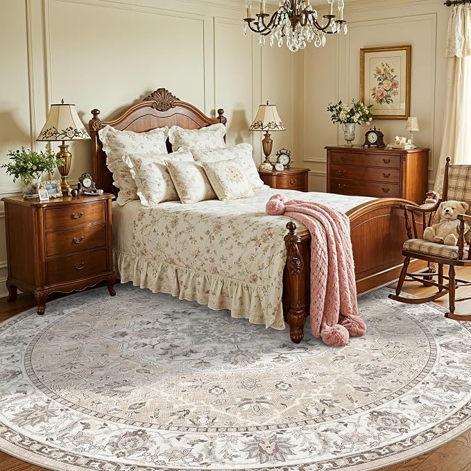Washable 6ft Circle Round Rug: 6x6 Low-Pile Circular Rug