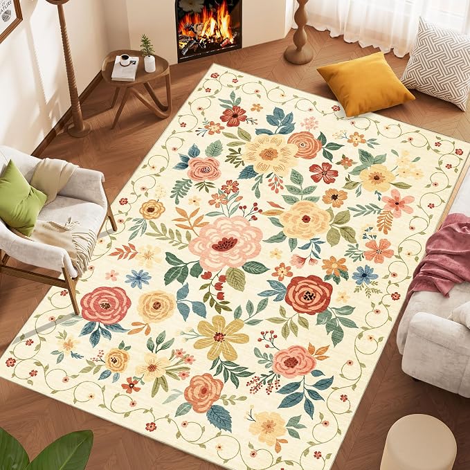 DUKINO 6x9 Area Rug, Floral Rugs