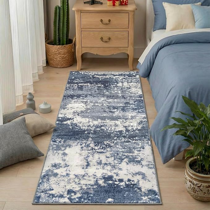 Blue Rug Runners for Hallways Kitchen 2.6x8 Non Slip Washable Entryway Runner