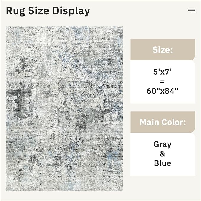 Soalmost Abstract Rug 5x7 Machine Washable Area Indoor Grey Low Pile Non-Slip