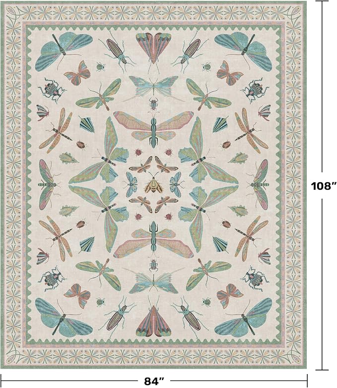 7x9 Green Butterfly Rugs for Kids Bedroom