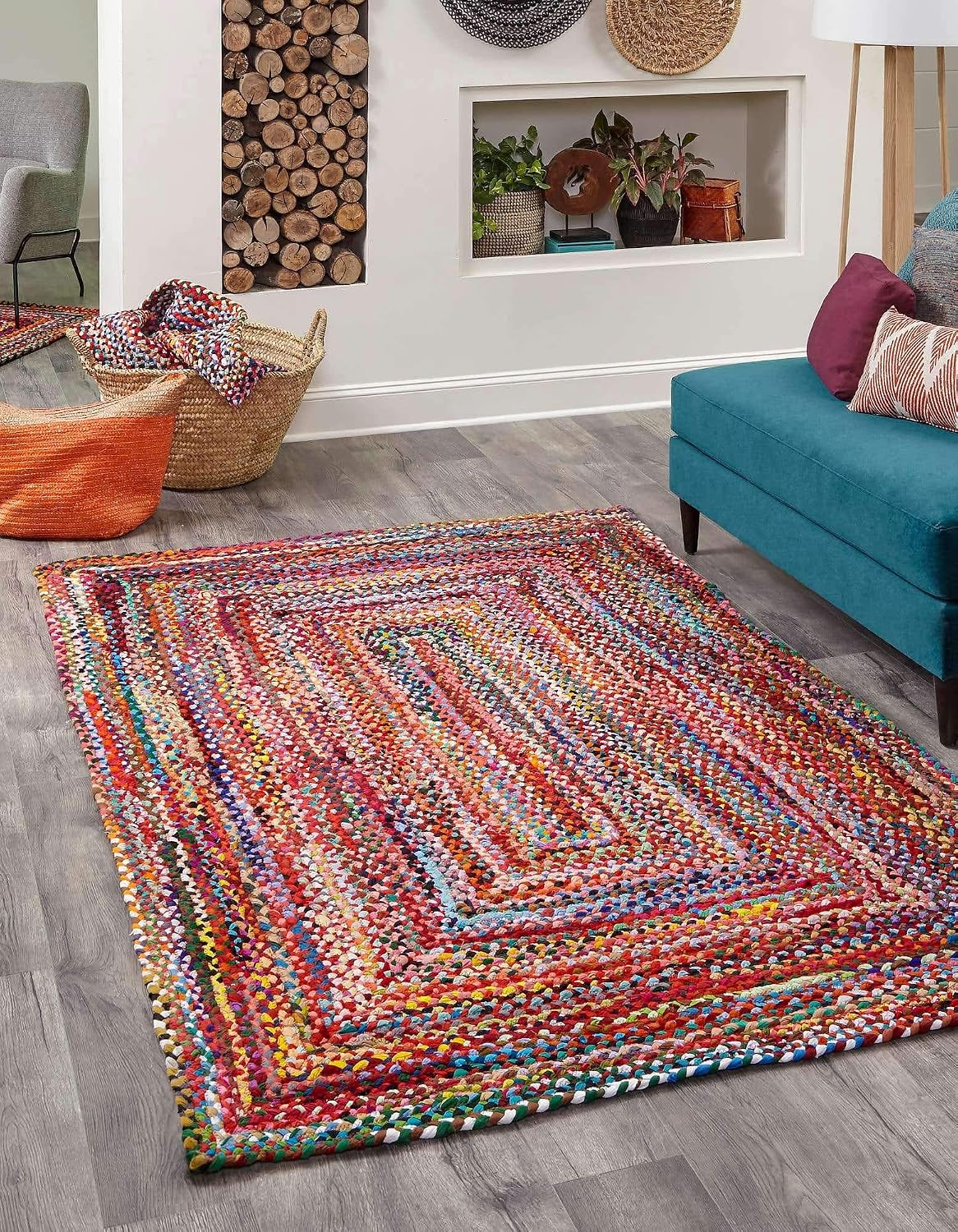 Unique Loom Braided Chindi Collection Area Rug - Layer (8' x 11' Rectangle, Multi/ Blue)