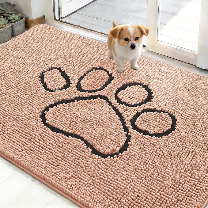 OLANLY Dog Door Mat for Muddy Paws 48x30, Paw Print Design, Absorbs Moisture