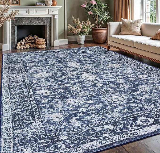 KILOCOCO Area Rug 9x12 Living Room Rug Washable Printed Vintage Floral Non Slip