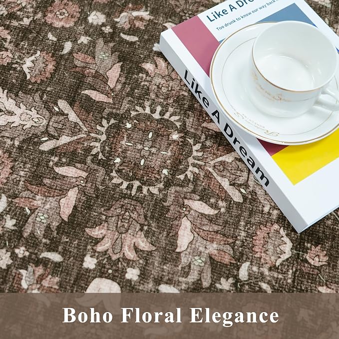 Washable Non-Skid 3 Piece Kitchen Rugs Set – Modern Boho Floral Low-Pile Area