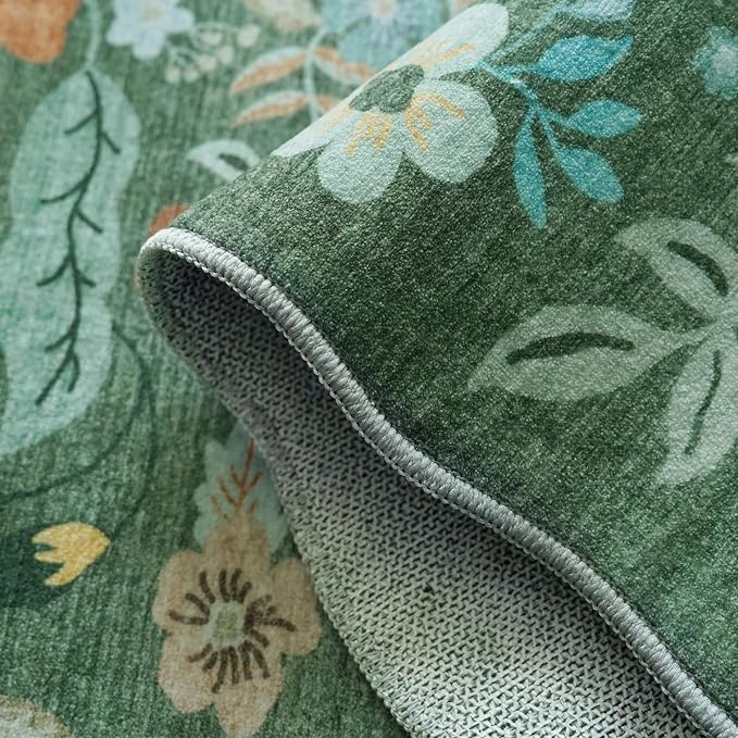 2x5 Washable Kitchen Area Rug: Floral Scalloped Entryway Runner Farmhouse