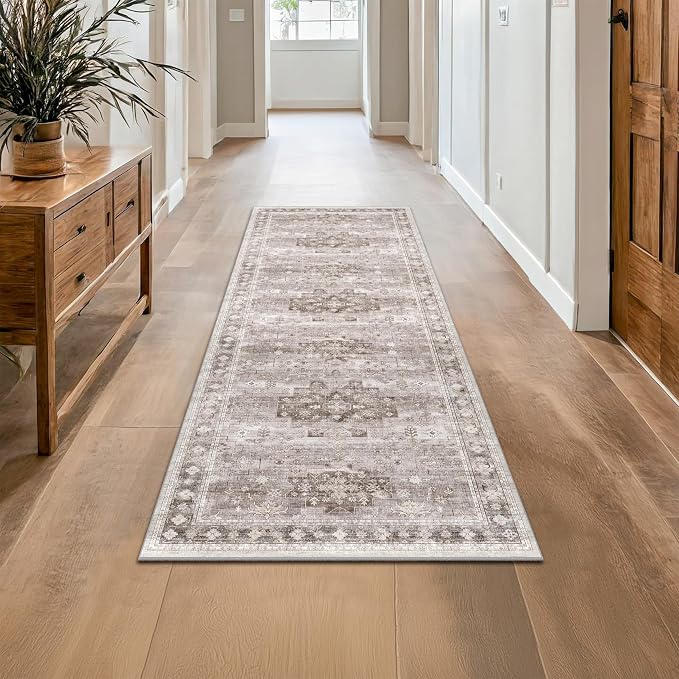 Boho 2x8 Long Runner Rugs for Hallway, Neutral Farmhouse Non Slip Runner for