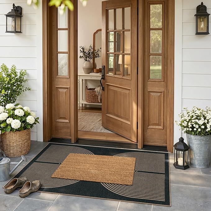 Lahome Enfys Modern Rainbow Easy Jute Outdoor Patio Rug, 3x5 Black Washable Rugs