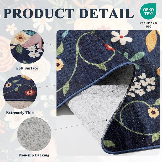 DUKINO 8x10 Area Rug, Floral Rugs