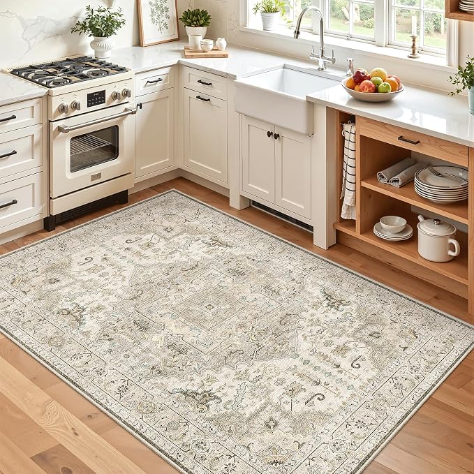 Madane Area Rug 4x6 Washable Rugs: Vintage Living Room Rug Soft Low Pile Non