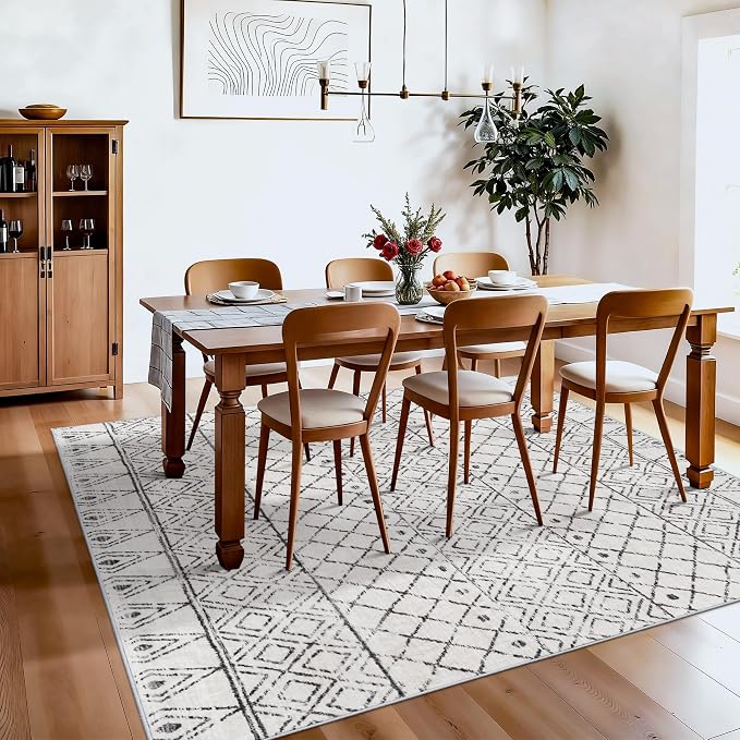 Square 6x6 Area Rug Moroccan: Machine Washable Non Slip Large Carpet