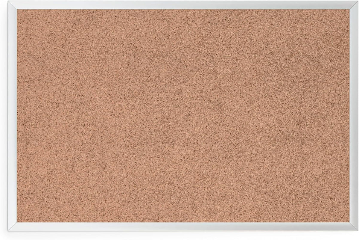 U Brands Cork Bulletin Board, 36" x 24", Silver Aluminum Frame, Industrial Grade Pinning Surface