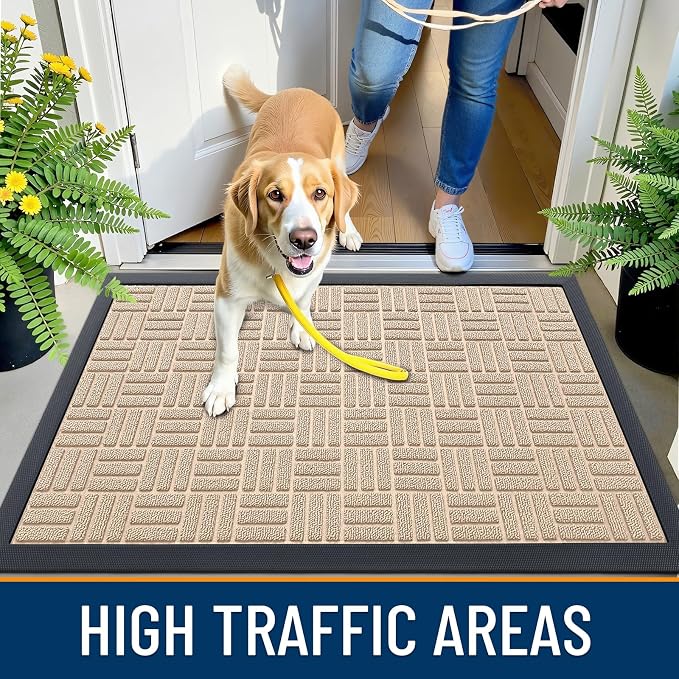 OLANLY Front Door Mat Outside Entrance 47x23, Heavy Duty Sturdy Natural Rubber