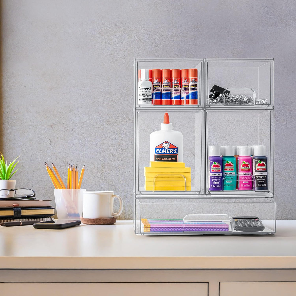 Sorbus Clear Stackable Storage Drawers (3 Pack, 4.4'' Tall and 12.1'' Wide)