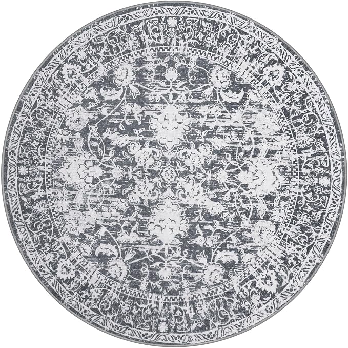 KILOCOCO Area Rug 6ft Round Living Room Rug Washable Printed Vintage Floral