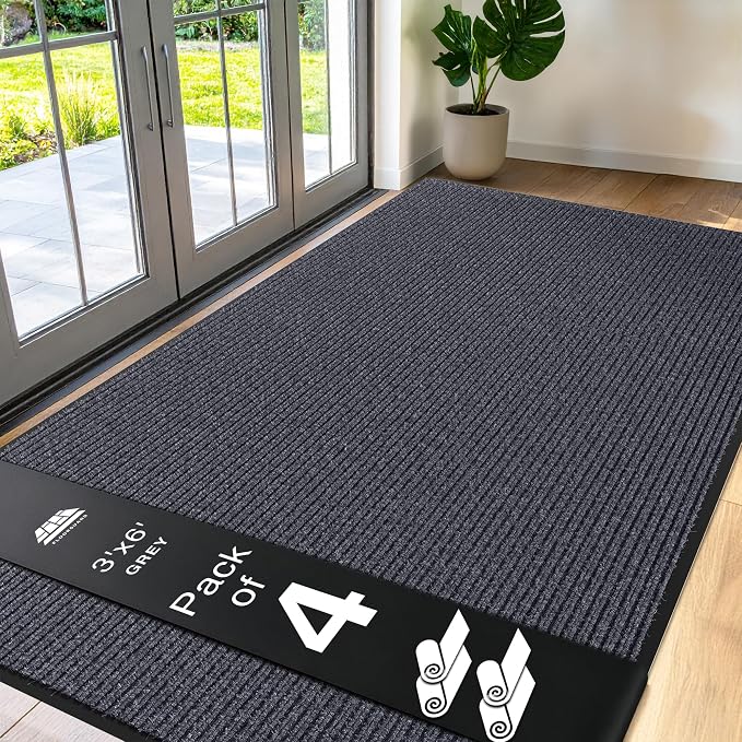 4 Pack Grey Commercial Door Mat 3'x6' Heavy Duty Industrial Floor Mat