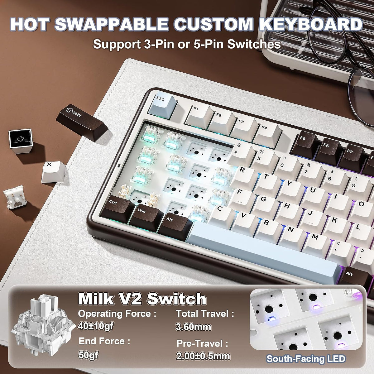 YUNZII B98 PRO 96% Wireless Mechanical Keyboard(Coffee Brown, Milk Switch)