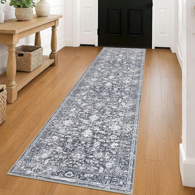 KILOCOCO Hallway Runner 2x8 Rug Runner Printed Vintage Floral Washable Kitchen