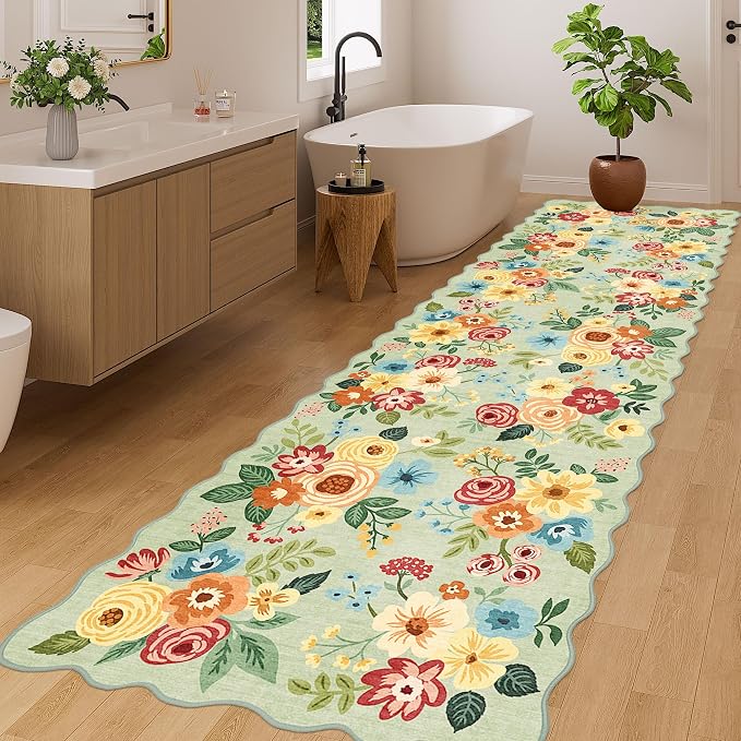 DUKINO 3x10 Washable Runner Rug, Non Slip Floral Ultra Soft Runner
