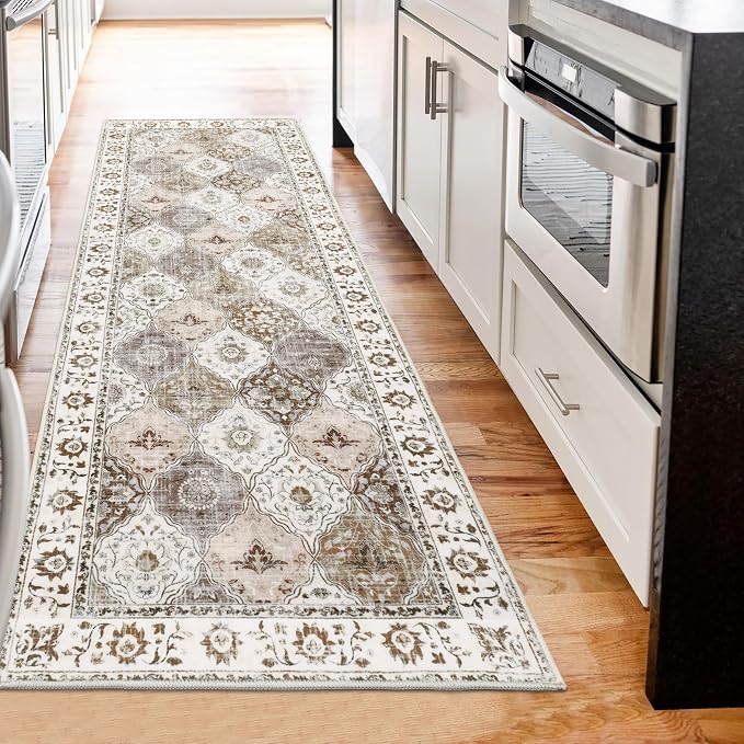 HEBE Hallway Runner Rug 2'x6' Washable Vintage Distressed Area Rugs Non Slip