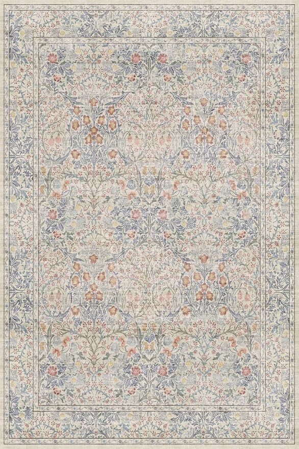 Hazo Haus Vintage Washable Beige Blue Area Rugs