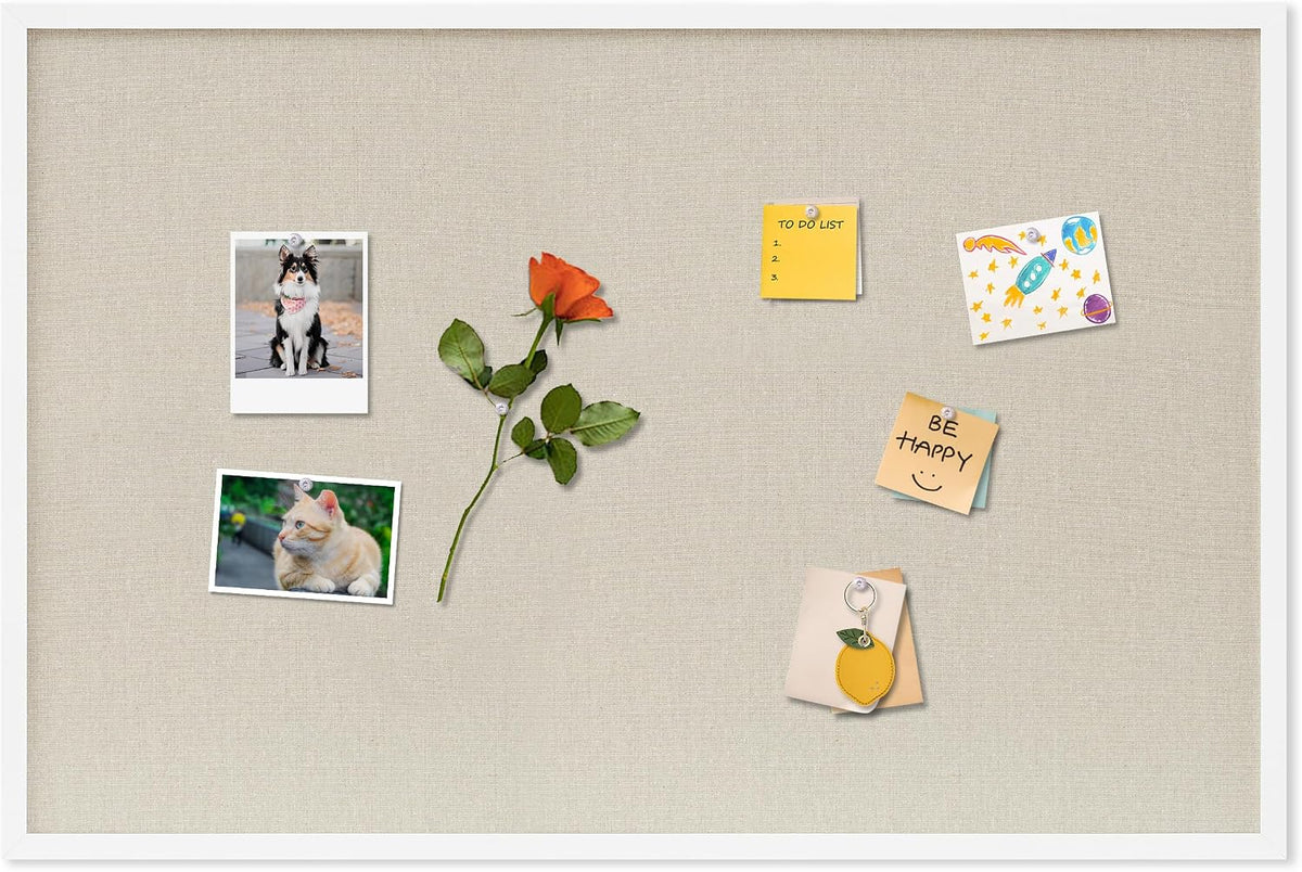 DAHAPYBOO Cork Board with Linen White,Bulletin Board 36"x24"