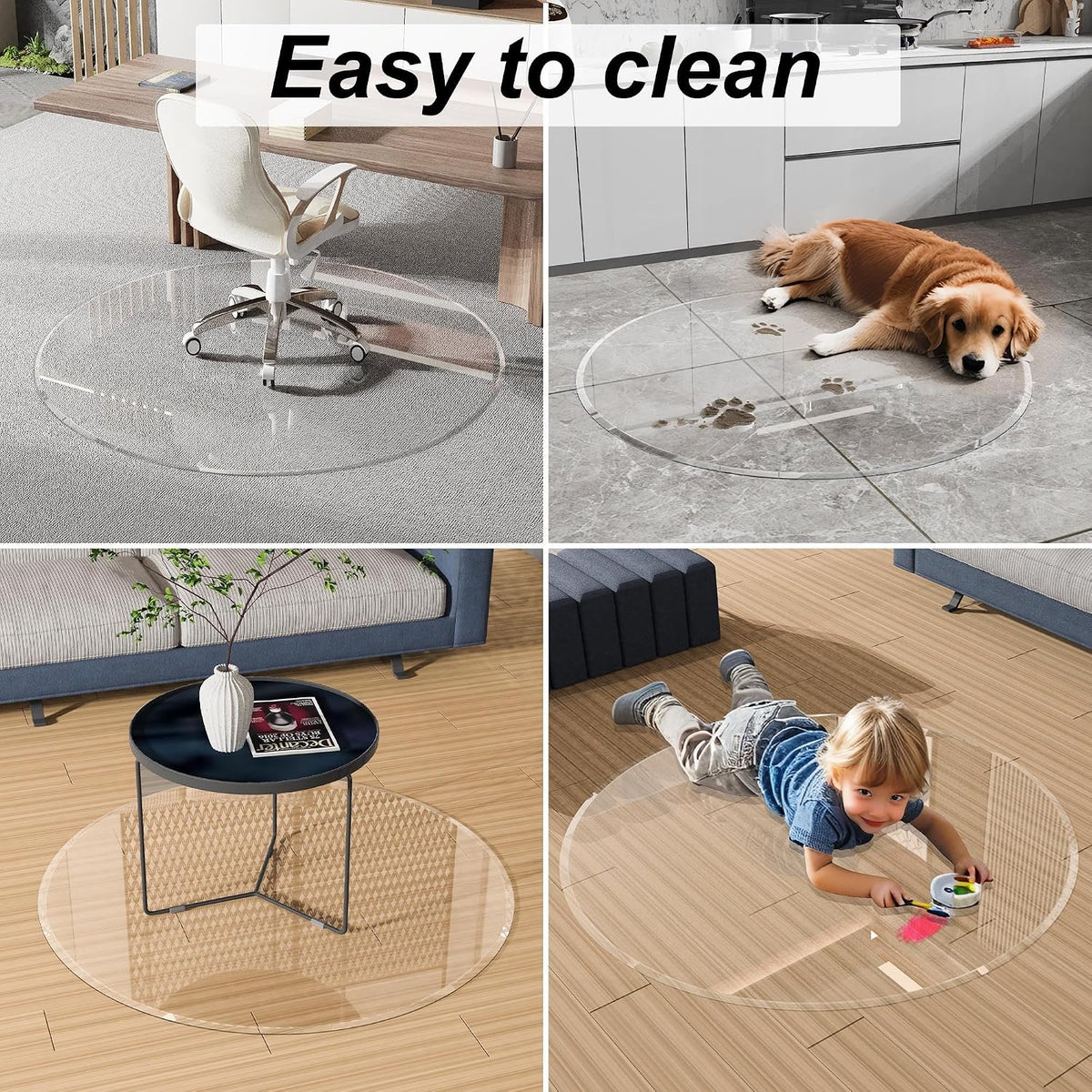 MESAILUP Beveled Edge Office Chair Mat for Carpet or Hardwood Floor，Clear，Round, 36"