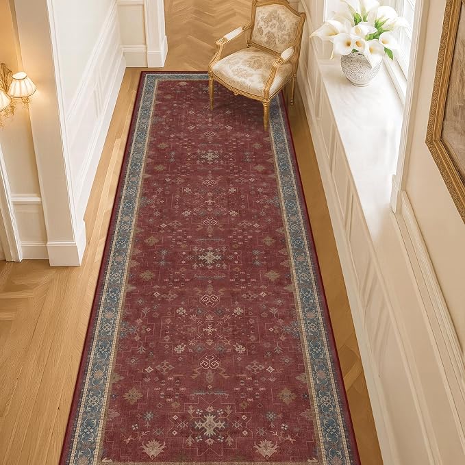 Dark Red 2'6''x8' Wide Hallway Runner Rug