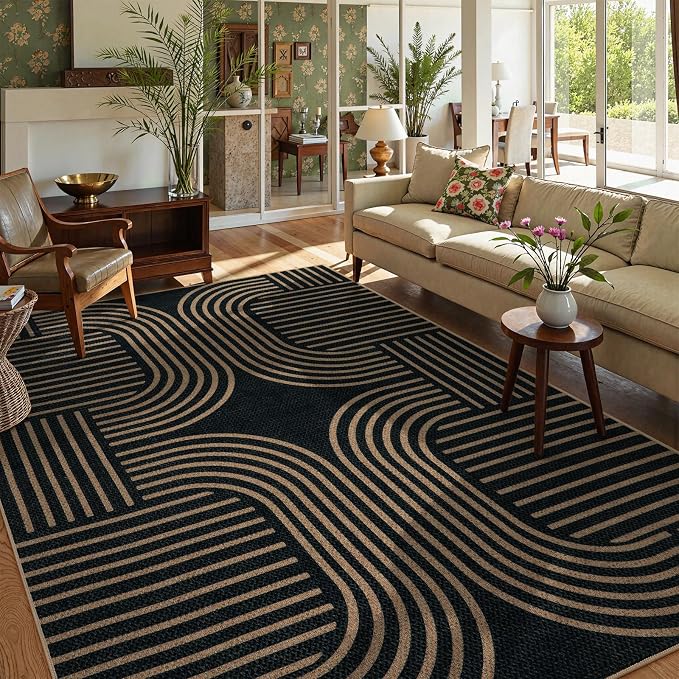 Lahome Enfys Modern Geometric Easy Jute Rug, 6x9 Area Rugs