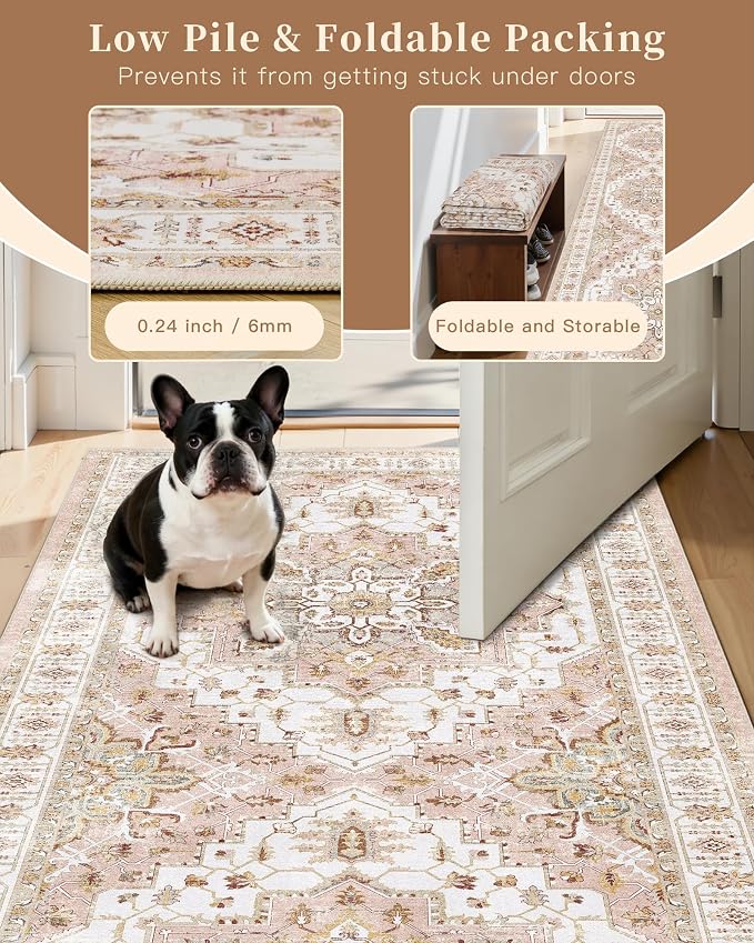 Madane Washable Area Rug 2x3, Small Entryway Rug Non-Slip Vintage Door Mat