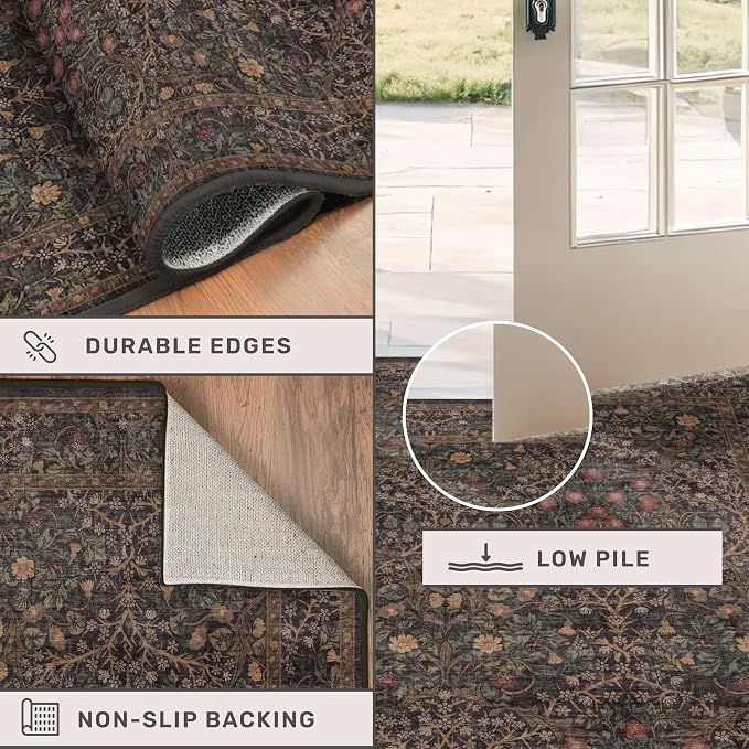 Brown Boho Washable 2x10 Hallway Runner Rug