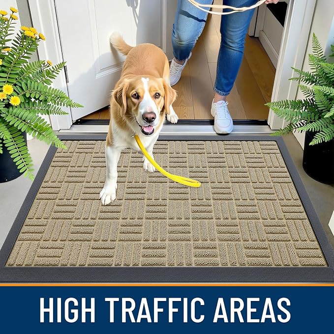 OLANLY Front Door Mat Outside Entrance 71x47, Heavy Duty Sturdy Natural Rubber