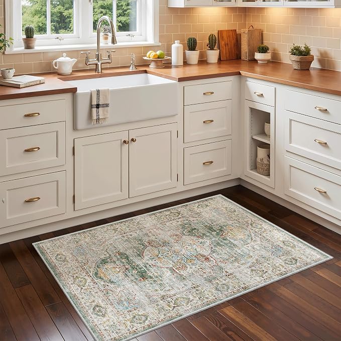 Madane Washable Area Rug 2x3, Small Entryway Rug Non-Slip Vintage Door Mat