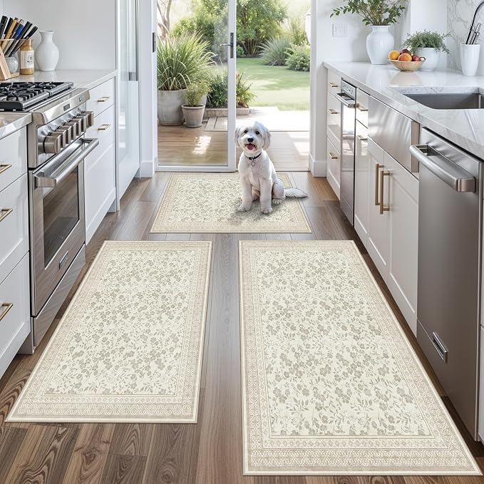Kitchen Rug Sets 3 Piece, Washable Non-Slip Farmhouse Kitchen Mats
