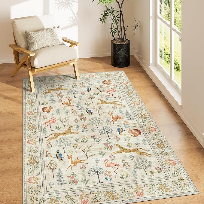 DUKINO 4x6 Rug, Washable Animal Area Rug