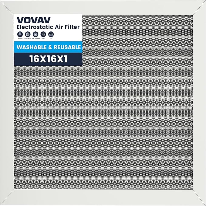 16x16x1 Air Filter-MERV 8, Washable & Reusable Electrostatic Air Filter