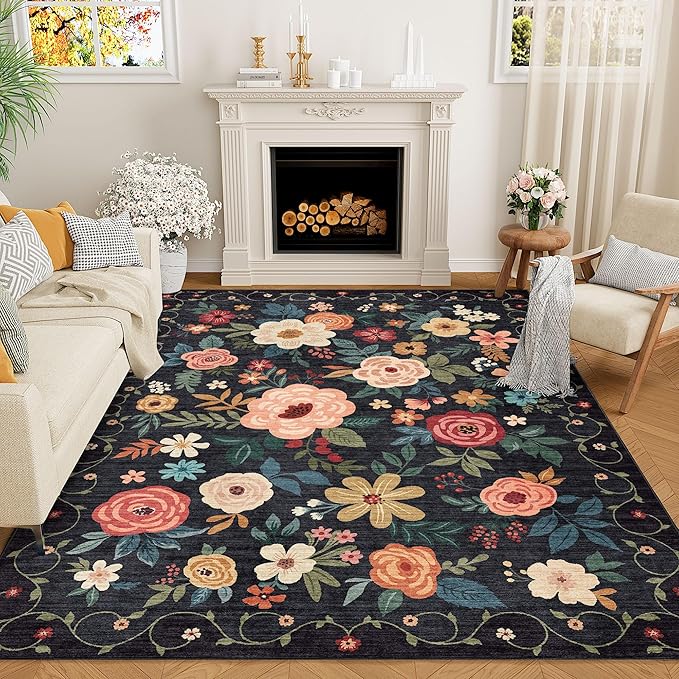 DUKINO 8x10 Area Rug, Floral Rugs