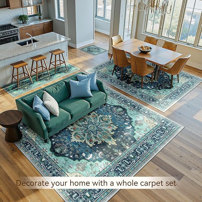 RELEANY Area Rugs 5'x7' Washable Non-Slip, Floral Vintage Distress Medallion