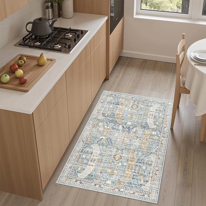 Madane Washable Area Rug 2x3, Small Entryway Rug Non-Slip Vintage Door Mat