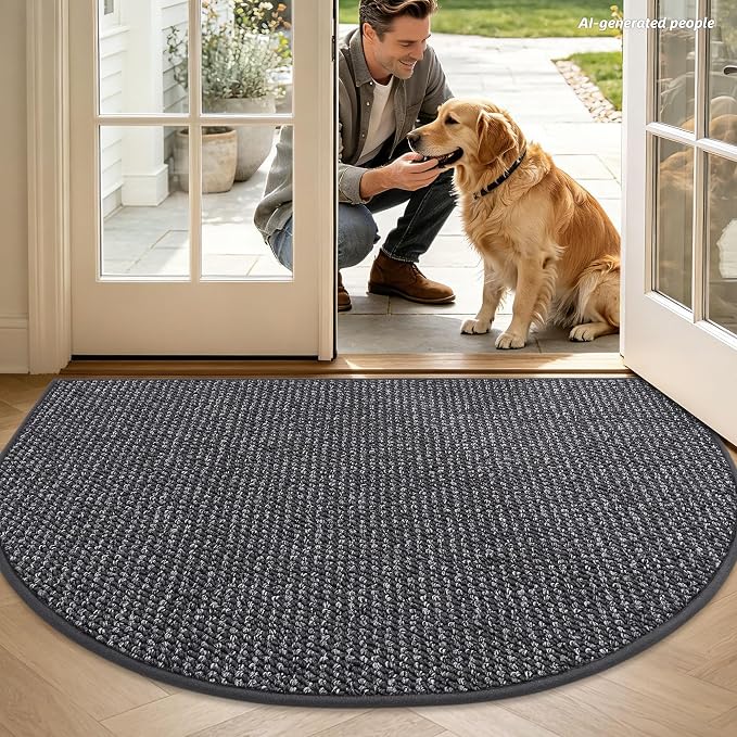 BEQHAUSE Dirt Trapper Door Mat 36" x 60" Half Circle Non Slip Washable Doormats