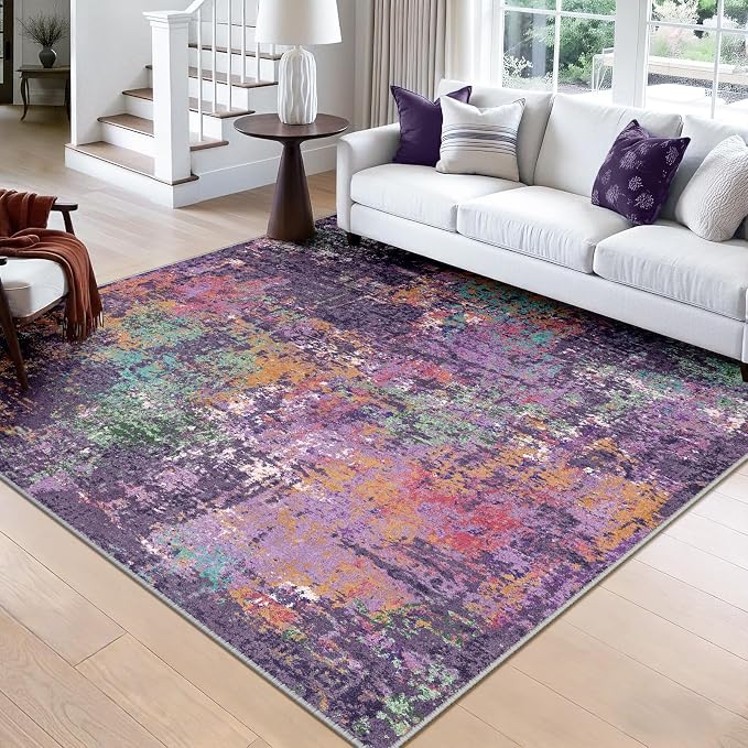 RELEANY Washable Area Rugs Square 8ft Non-Slip Modern Abstract Soft