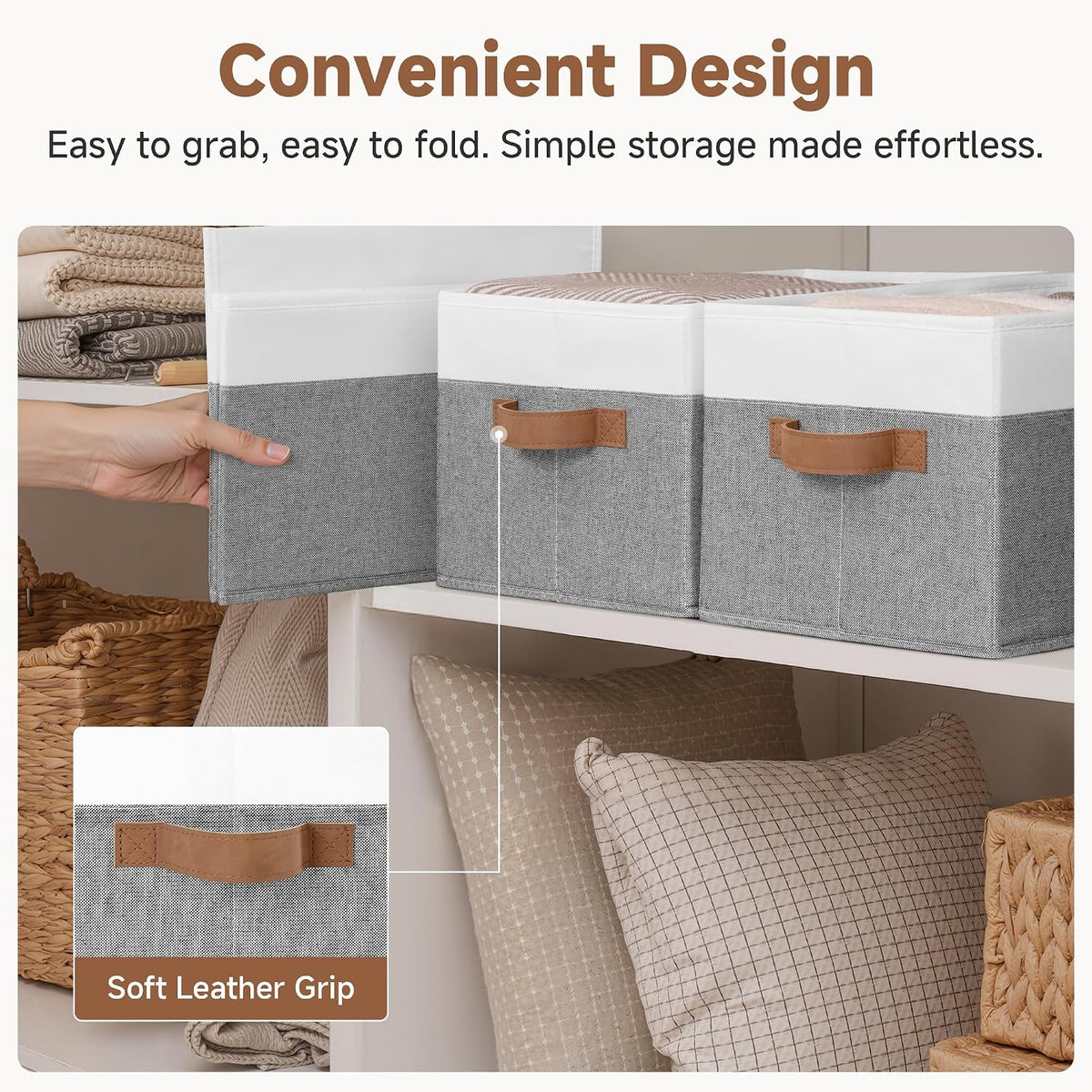 StorageWorks Closet Storage Bins, Gray&White, Large, 3-Pack